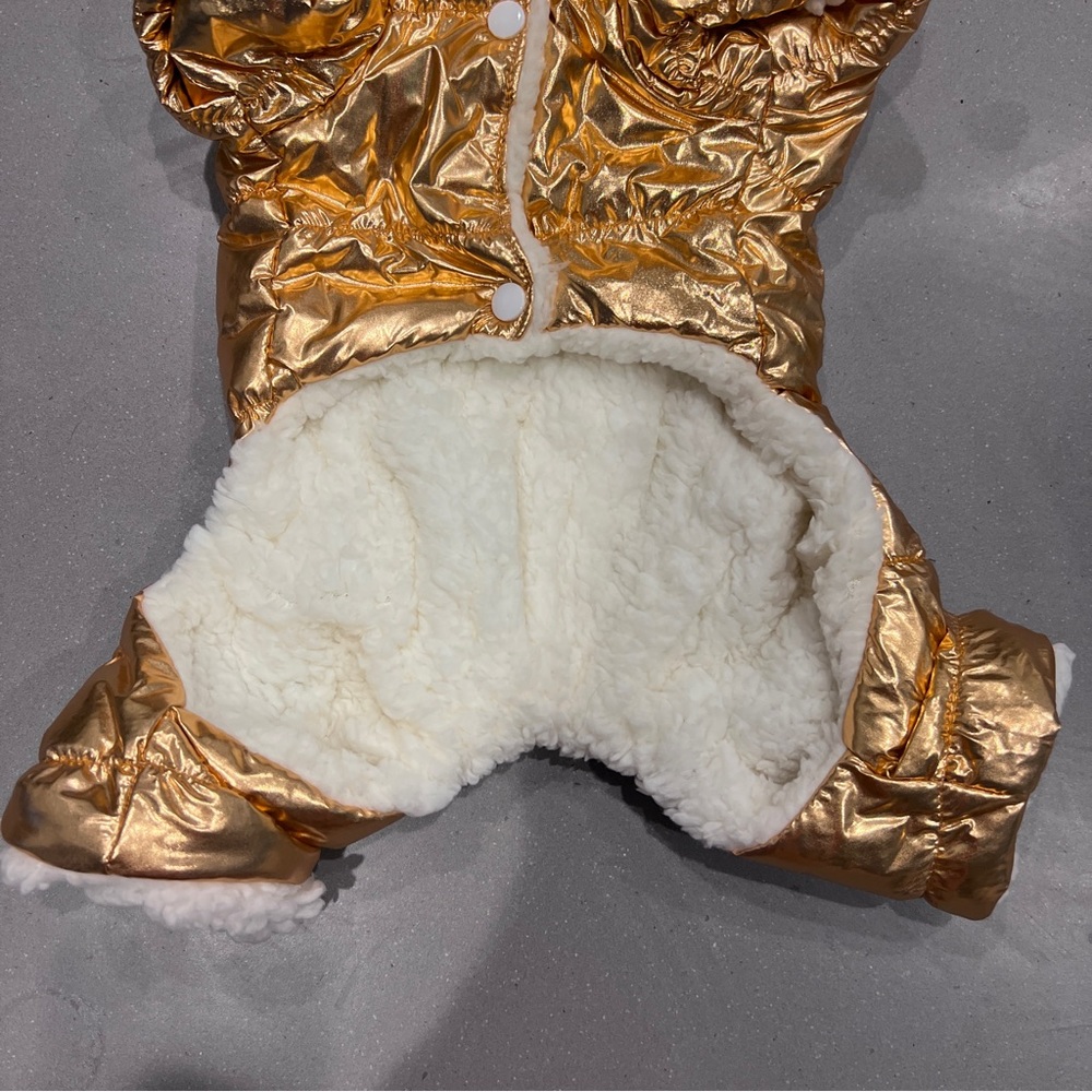NEW | Gold Winter Dog Puppy Puffer Jacket Outerwear with Fleece Lining - Picture 7 of 8